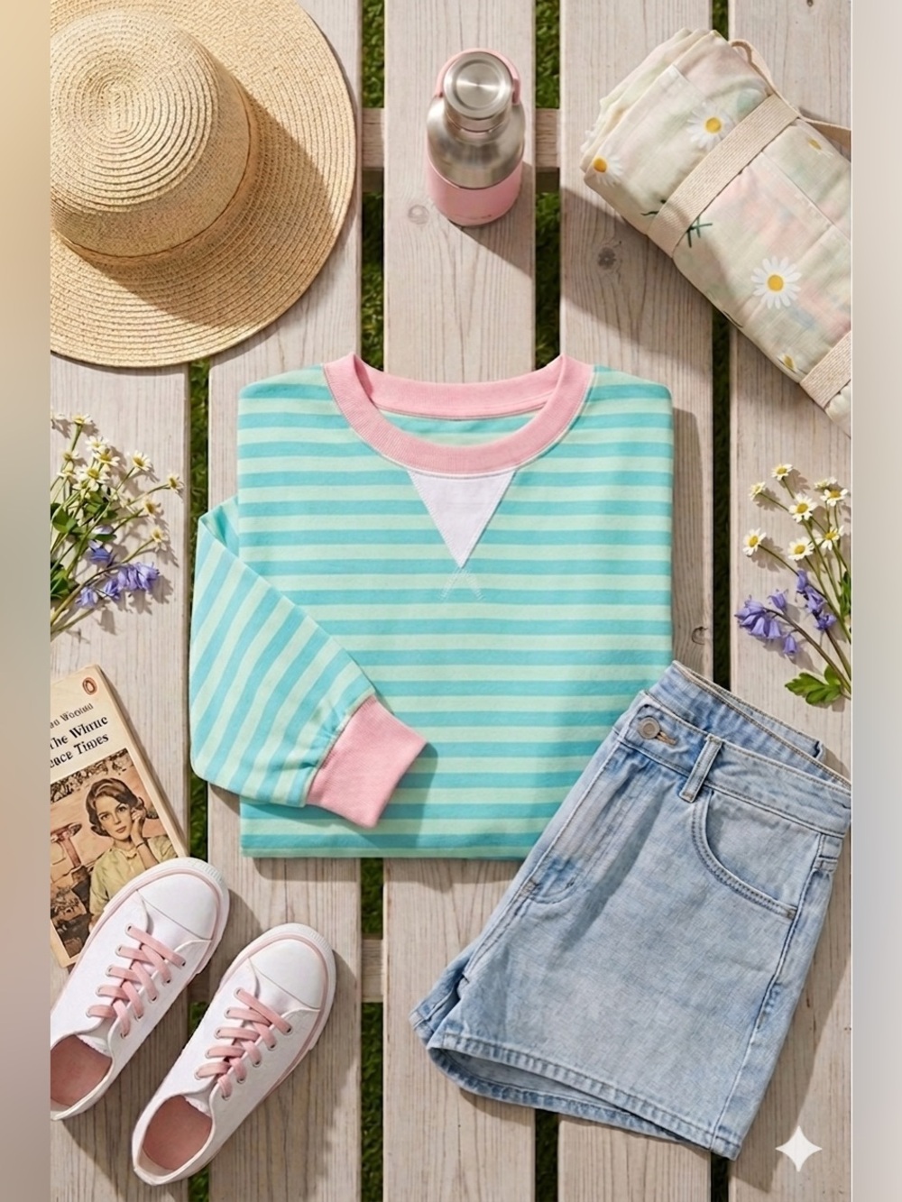 Haptics Color Block Striped Sweatshirt Mint Pink French Terry Sz S NWOT